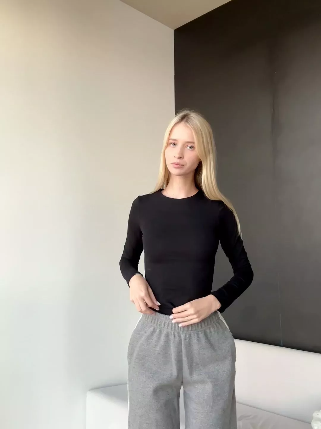 blonde girl small breast tease